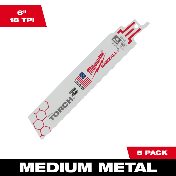 6" 18 TPI TORCH™ SAWZALL® Blade for Medium Metal (5 Pack)