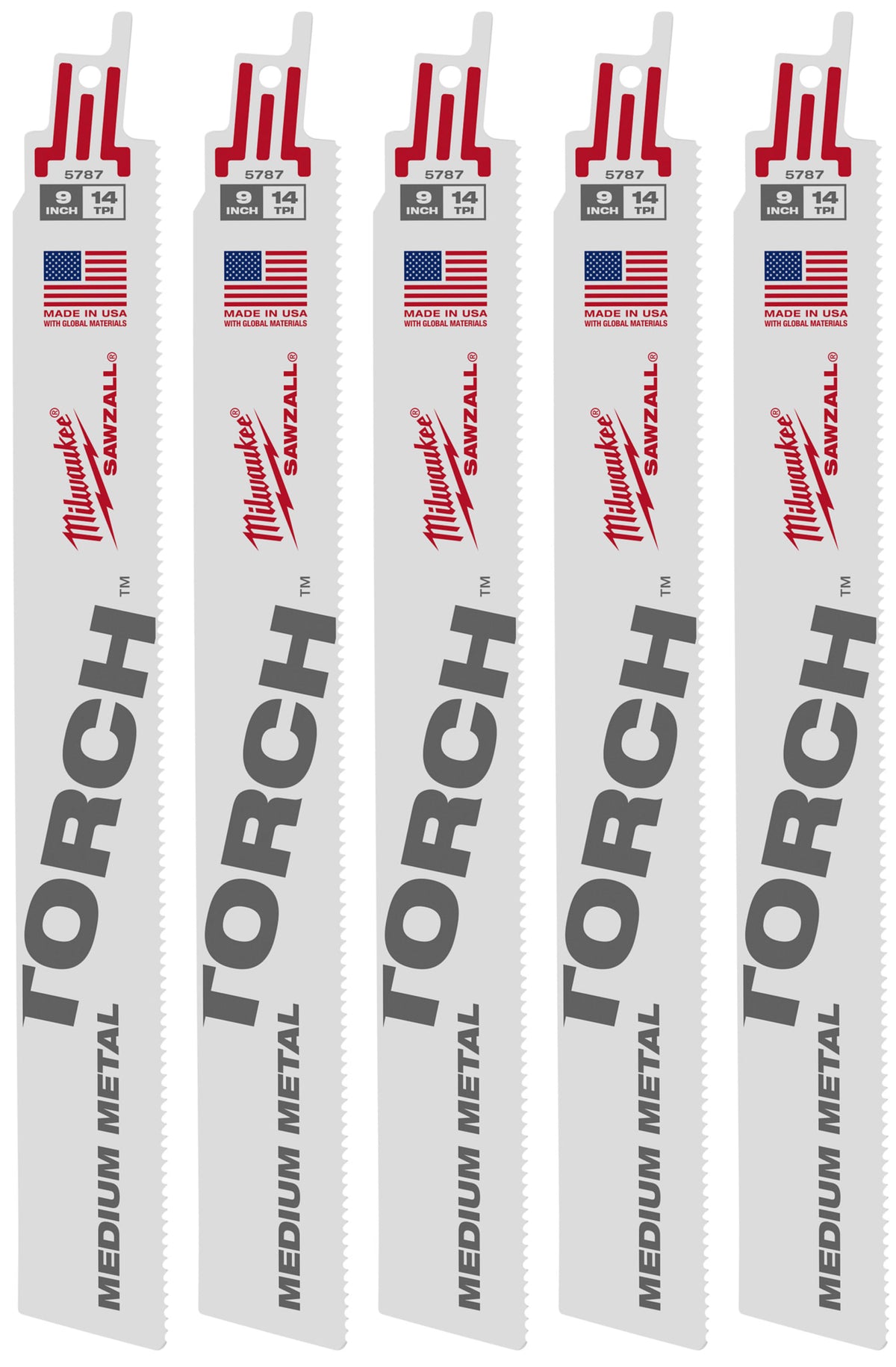 Milwaukee Tools 9" 14 TPI TORCH™ SAWZALL® Blade for Medium Metal (5 Pack)