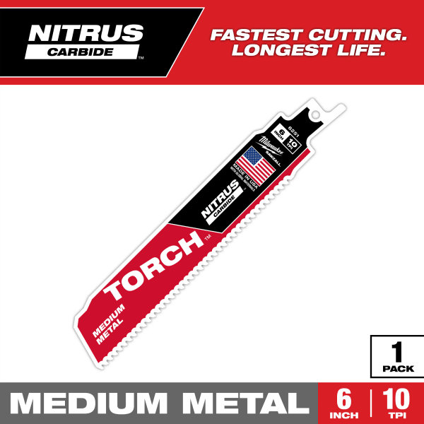 6" 10 TPI TORCH™ with NITRUS™ Carbide Teeth SAWZALL® Blade for Conduit and Strut (1 Pack)