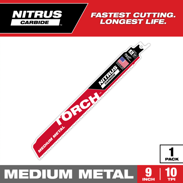 9" 10 TPI TORCH™ with NITRUS™ Carbide Teeth SAWZALL® Blade for Conduit and Strut (1 Pack)