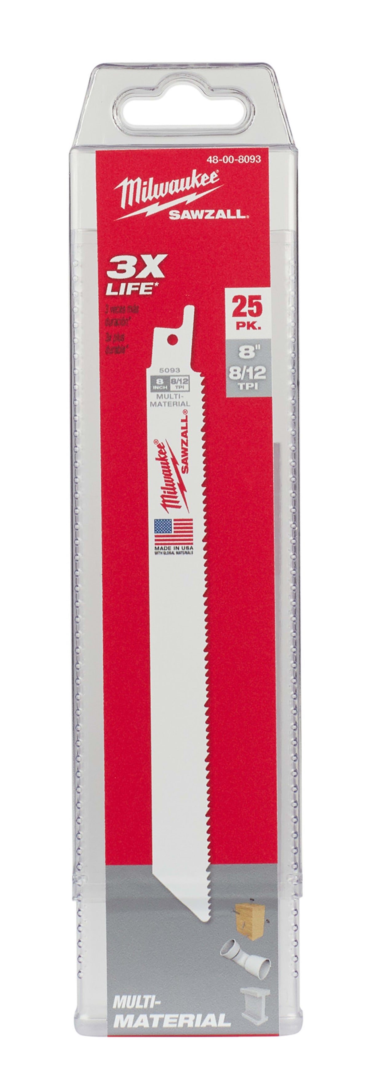 Milwaukee Tools 8" 8/12 TPI SAWZALL® Blade for Multi-Material (25 Pack)