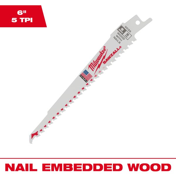 6" 5 TPI SAWZALL® Blade for Wood with Nails Bulk 25 Pack