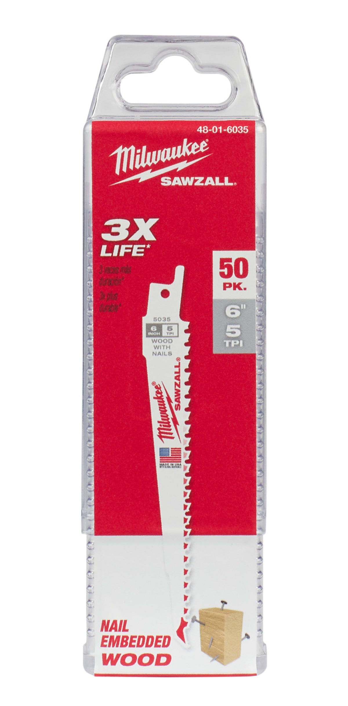 Milwaukee Tools 6" 5 TPI SAWZALL® Blade for Wood with Nails (50 Pack)