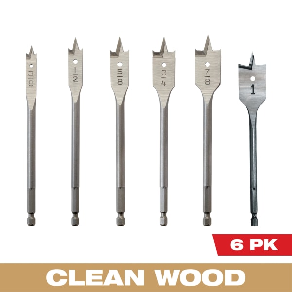 6 Piece Flat Boring Bit 6" Universal Set