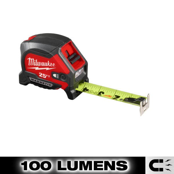 25ft Magnetic Tape Measure w/ Rechargeable 100L Light