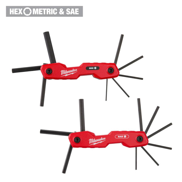 2 Piece 17-Key Folding Hex Key Sets - SAE/Metric