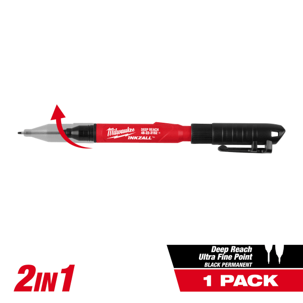 INKZALL™ 2IN1 Deep Reach Ultra Fine Point Black Jobsite Marker