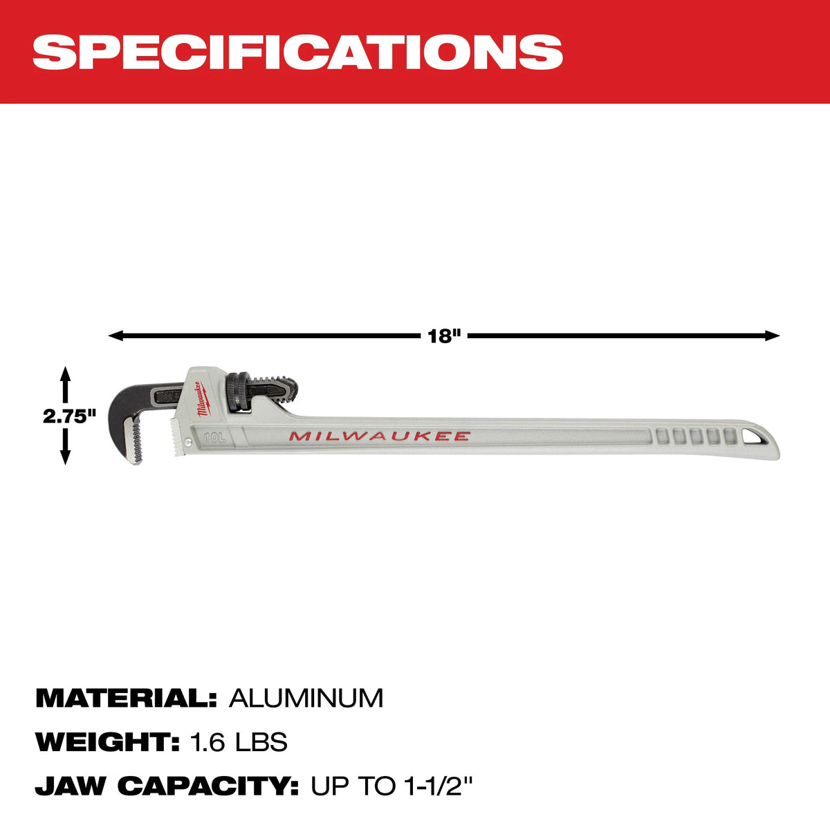 Milwaukee Tools 10L Aluminum Pipe Wrench with POWERLENGTH™ Handle