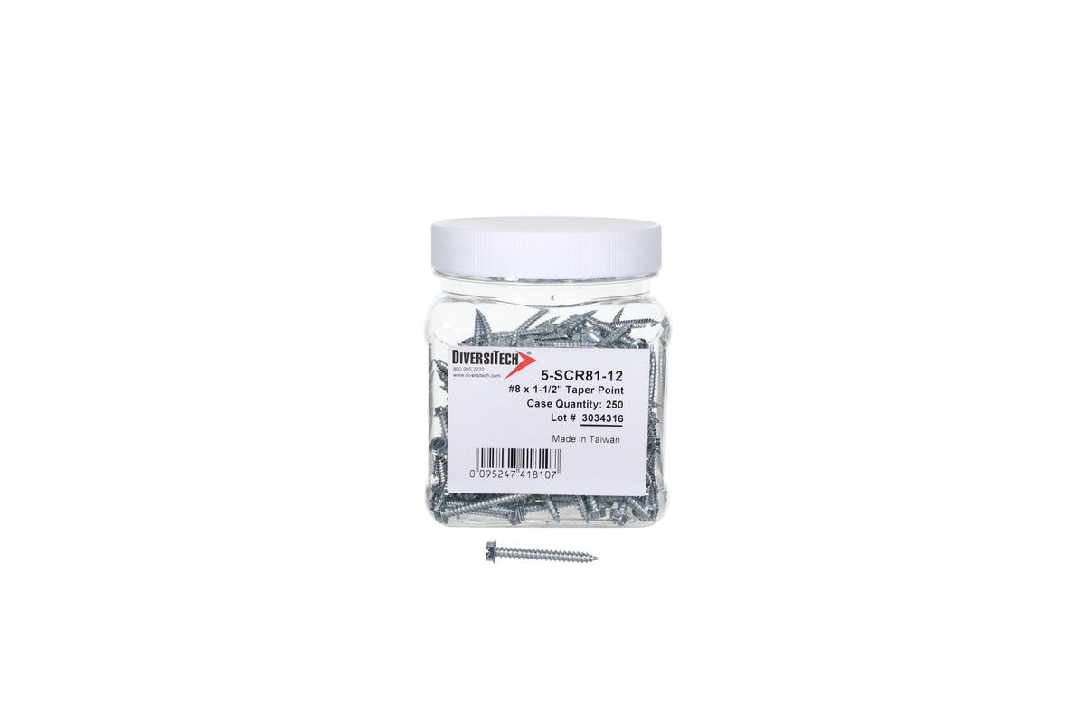 DiversiTech Sheet Metal Screw 8 x 1-1/2 Taper Point, pack of 250
