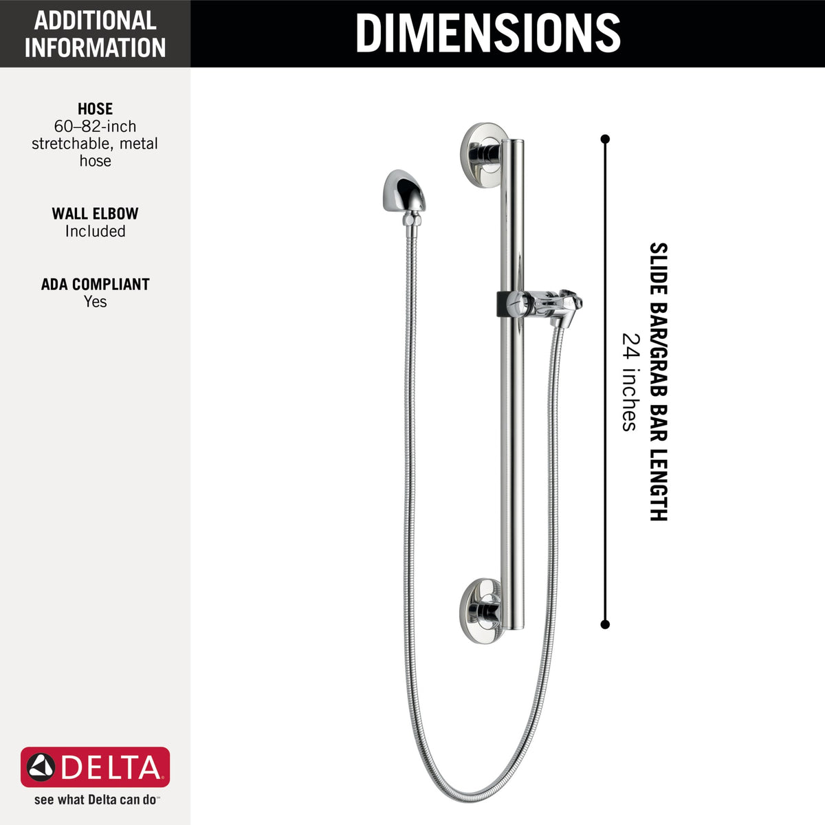 Delta Universal Adjustable Slide Bar / Grab Bar Assembly with Elbow Chrome