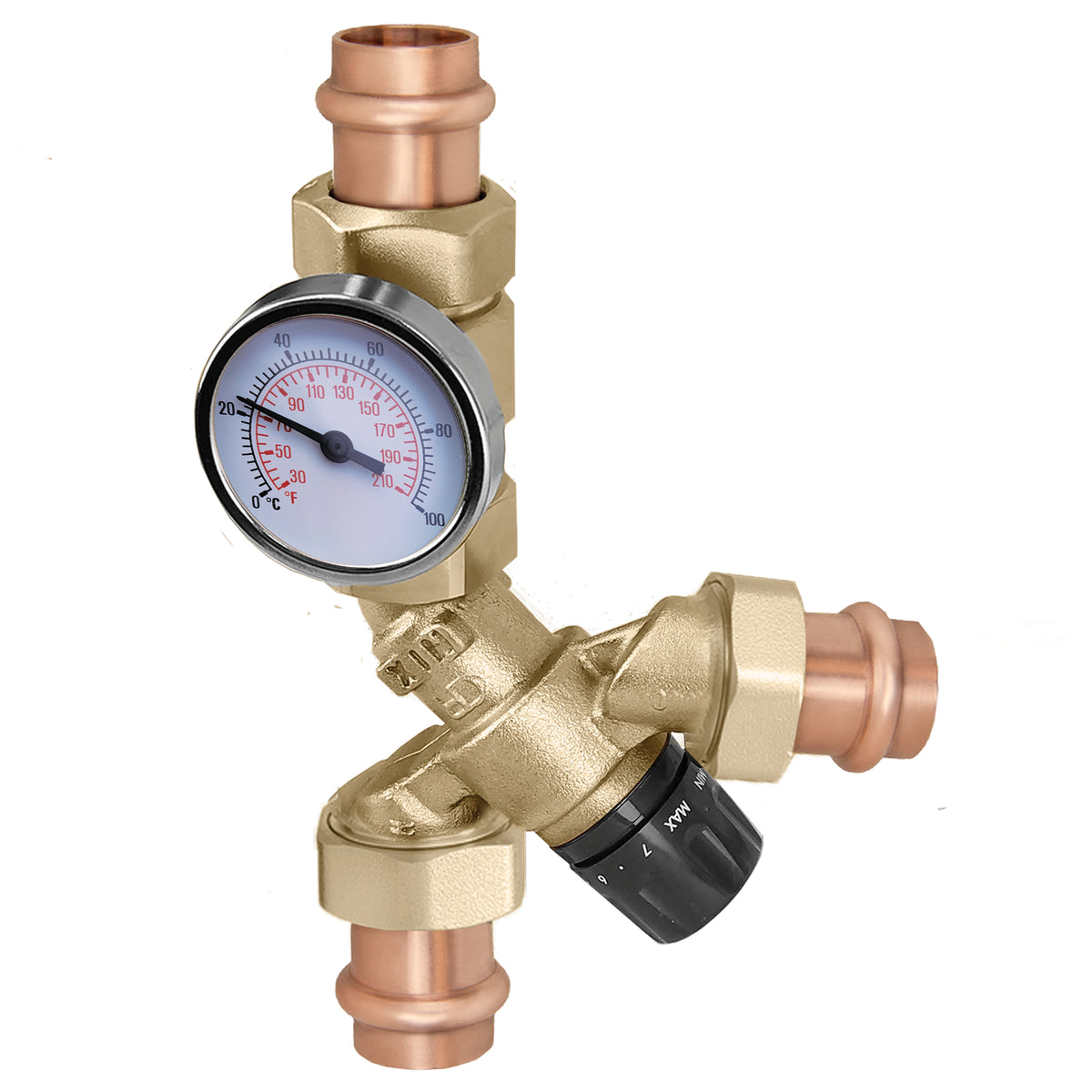Caleffi 520519AC AngleMix 3-Way Thermostatic Mixing Valve 3/4 in. Sweat Union with Inlet Check Valves, Cv 2