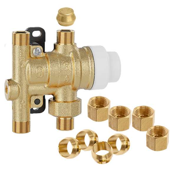 Caleffi 521201AP SinkMixer Anti-Scald Thermostatic Mixing Valve 3/8" Compression with Fitting Package ASSE 1070 Lead Free
