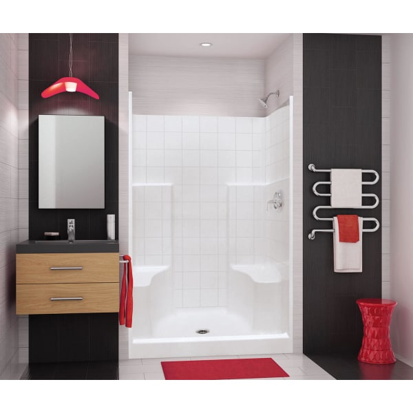 SST3648 AcrylX Alcove Center Drain One-Piece Shower in White, Two seats