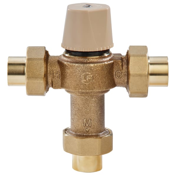 1" Lead Free Thermostatic Mixing Valve with Solder Union End Connections, Adjustable Out 80-120 F