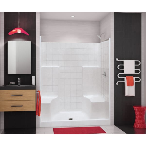 SST3660 AcrylX Alcove Center Drain One-Piece Shower in White, Two seats