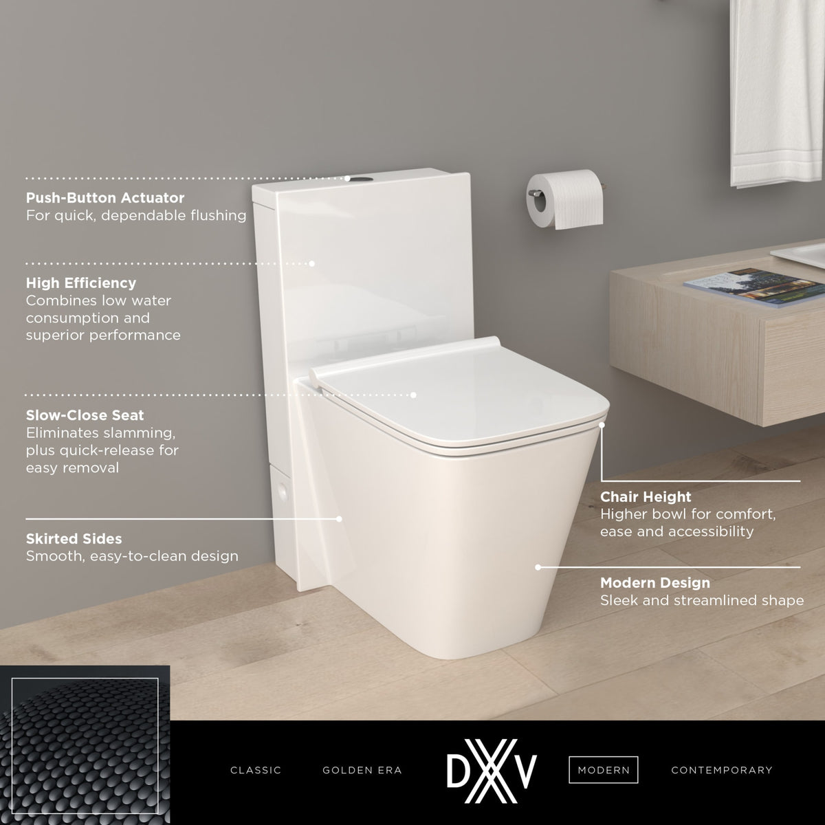DXV Modulus One-Piece Chair Height Elongated Toilet with Seat in CANVAS WHITE