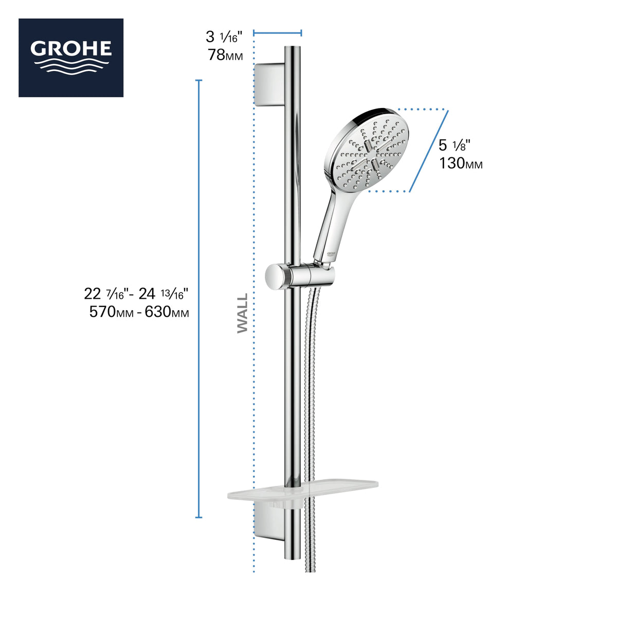 24" Shower Slide Bar Kit - 3 Sprays, 1.75 gpm in GROHE BRUSHED NICKEL