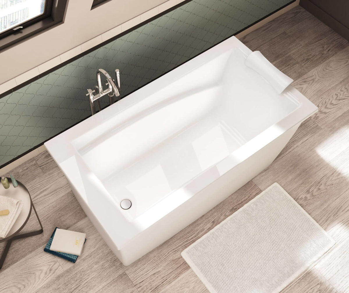 Maax Optik 6032 F Acrylic Freestanding End Drain Bathtub in White with White Skirt