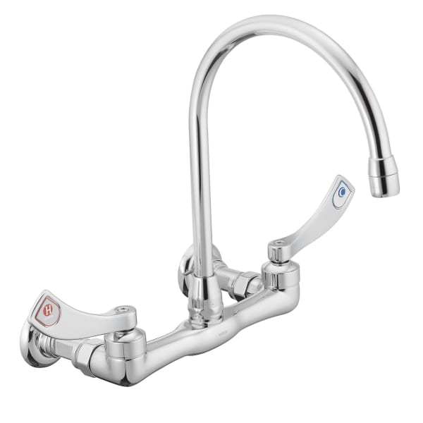 Moen M-DURA Commercial Wall-Mounted Utility Faucet With Gooseneck Spout, 8 In., 2.2 Gpm, Wristblade Handles in Chrome