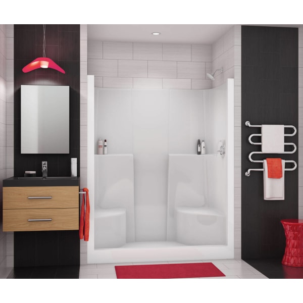 SS3660 AcrylX Alcove Center Drain One-Piece Shower in White, Two seats