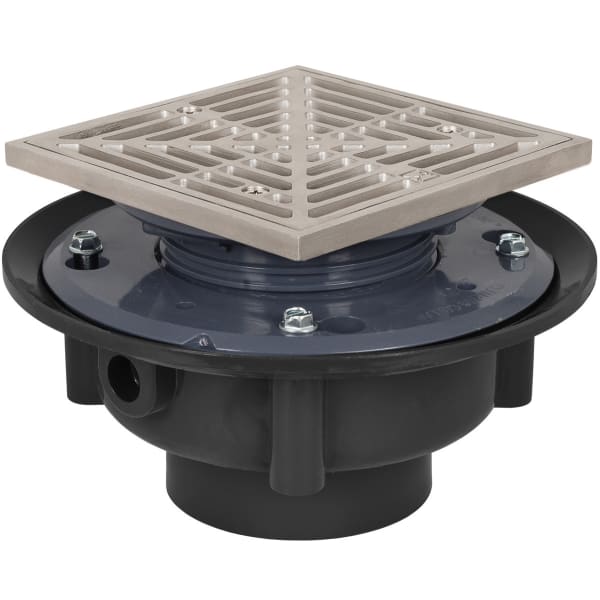 3" Solvent Weld Square Above-Grade Floor Drain 5-7/8" Top Stainle Stainless Steel Steel Finish