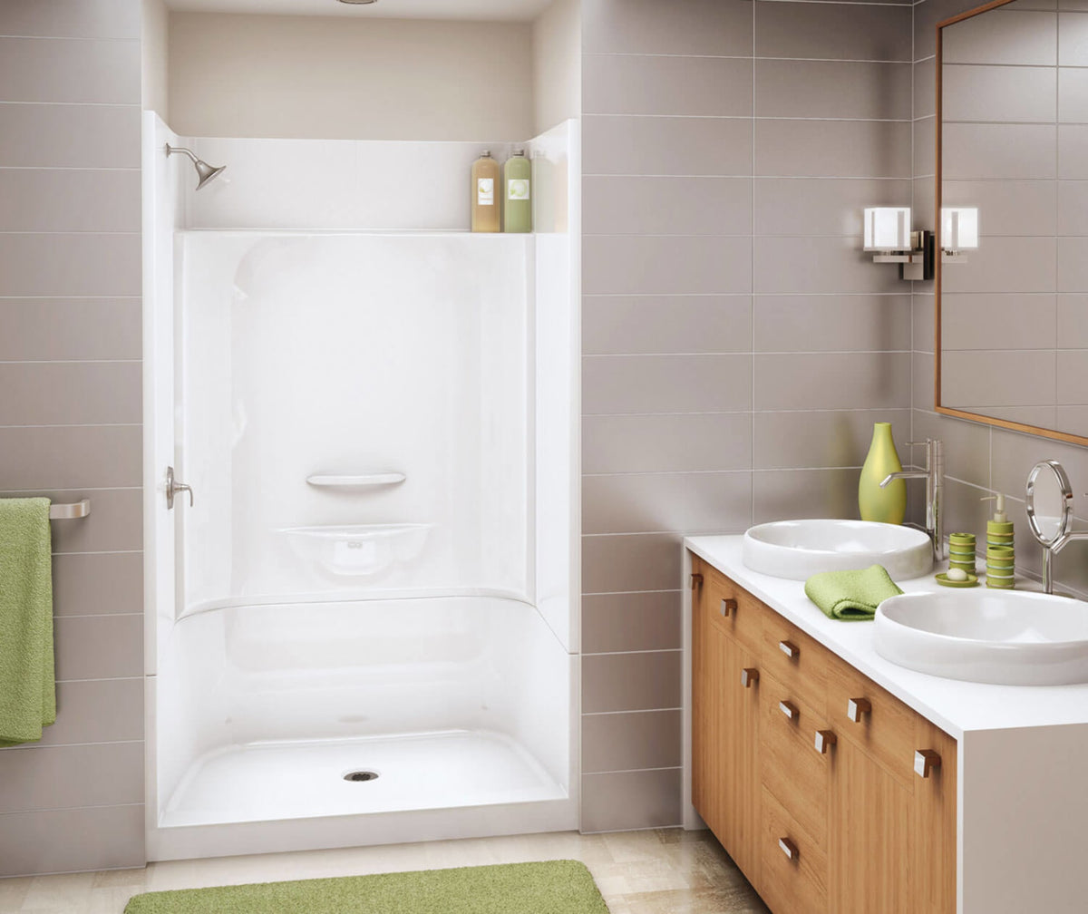 Maax KDS 3448 AFR AcrylX Alcove Center Drain Four-Piece Shower in White, Right seat