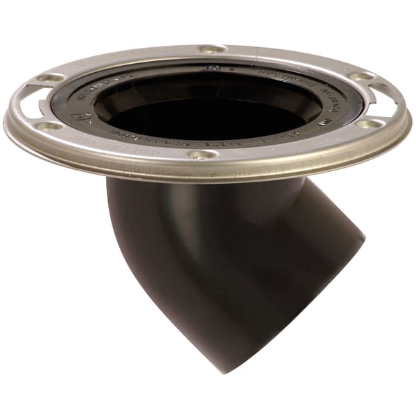 3" Spigot ABS DropKick Flush to Floor Offset Closet Flange with Stainle Stainless Steel Steel Swivel Ring
