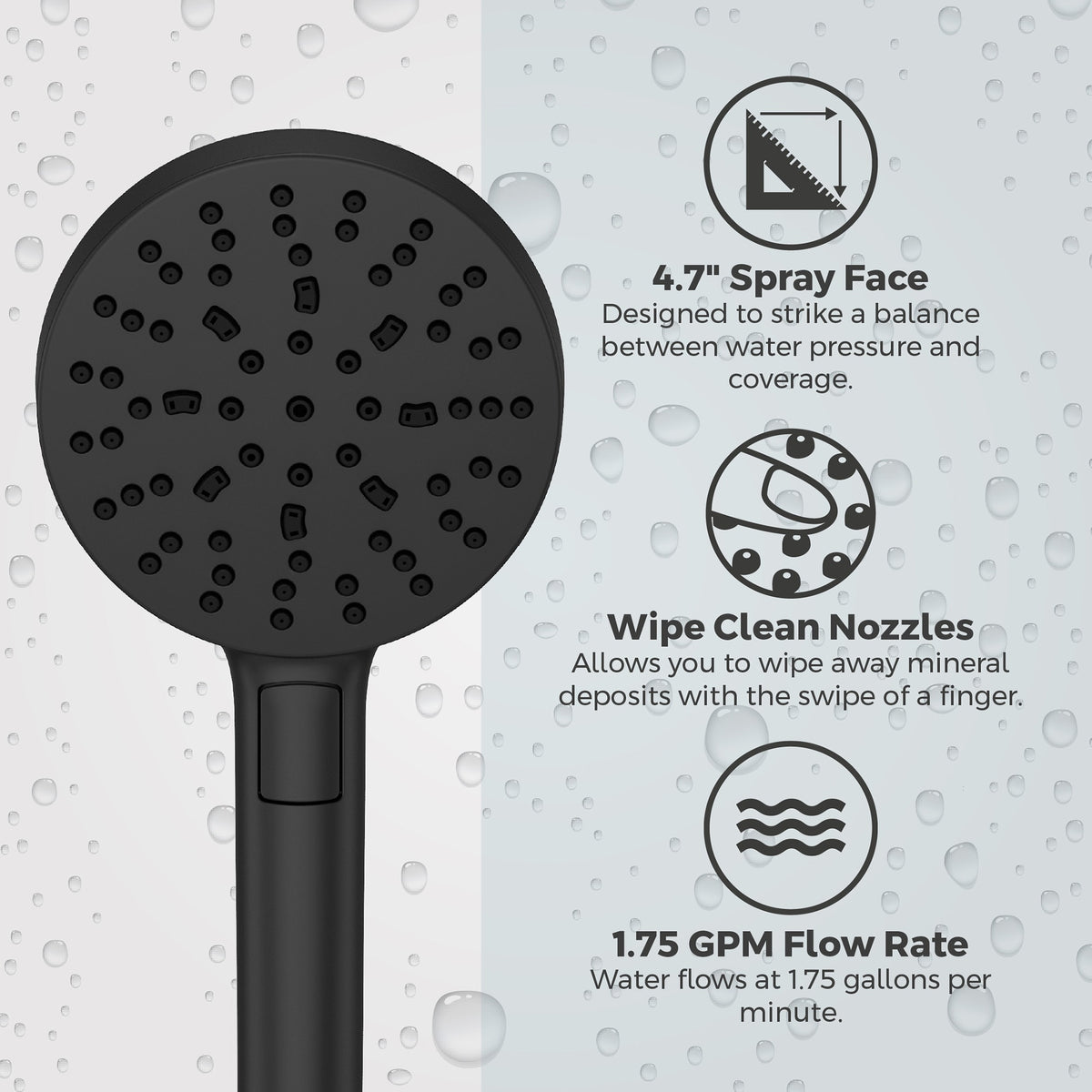 Pfister Faucets HSC-03SHWSDB Modern Round Handshower in Spot Defense Matte Black