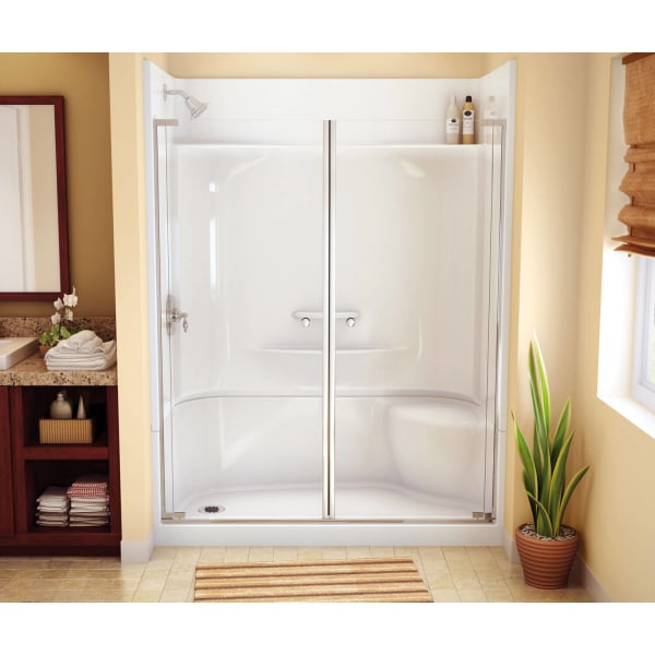 KDS 3060 AFR AcrylX Alcove Right-Hand Drain Four-Piece Shower in White, Left seat