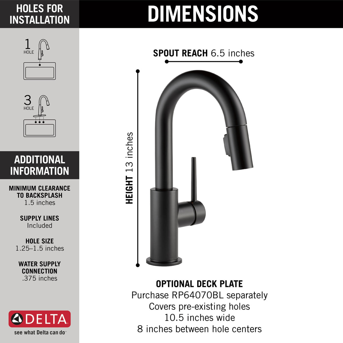 Delta Trinsic® Single Handle Pull-Down Bar / Prep Faucet Matte Black