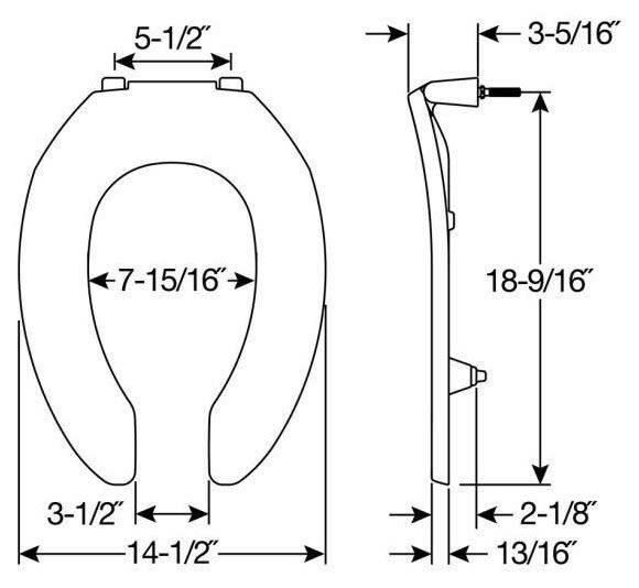 Bemis 2L2155T-000 MEDIC-AID® 14-1/2" x 18-9/16" x 3-5/16", White, Plastic, Elongated, Open Front, Heavy Duty Toilet Seat without Cover