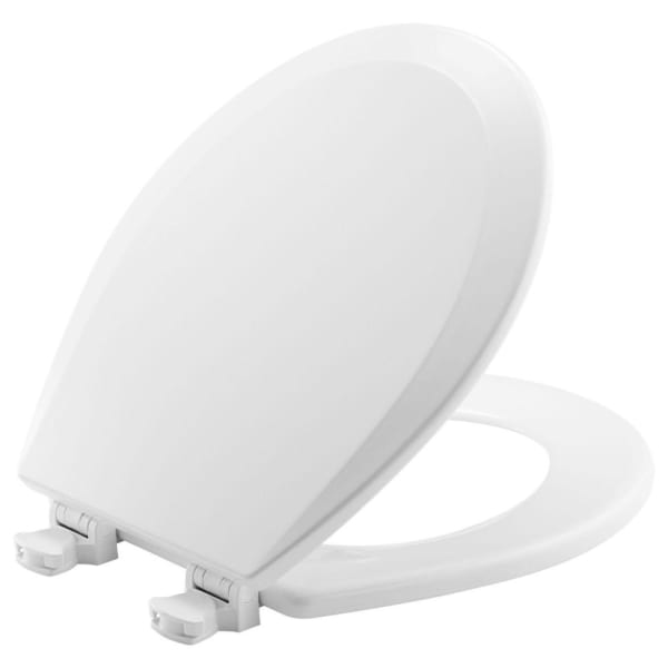 Bemis - 14-3/8" x 16-7/8", White, Enameled Wood, Plastic Hinge, Round, Closed Front, Toilet Seat with Cover