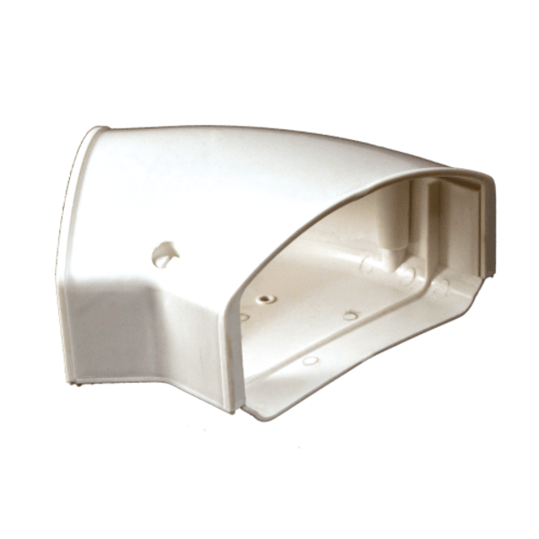 White convenient pre-packaged kit includes three 48"x 4.5" wide channel bases and covers (12'), two 4.5" couplers, a 4.5" wall inlet, a 4.5" end cap, a 4.5" flat 90 elbow. Complete with tie-in clips and cam screws.