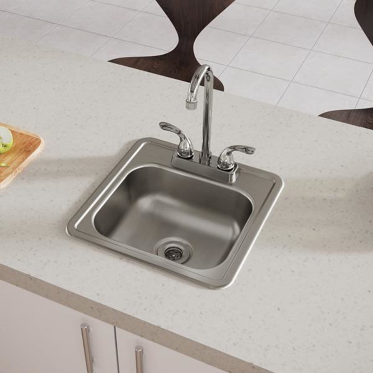 Dayton Stainless Steel 15" x 15" x 5-3/16" 2-Hole Single Bowl Drop-in Bar Sink with 2" Drain Opening