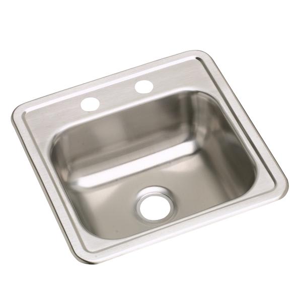 Dayton Stainless Steel 15" x 15" x 5-3/16" 2-Hole Single Bowl Drop-in Bar Sink with 2" Drain Opening