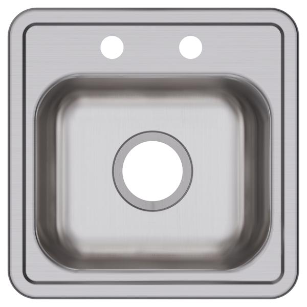 Dayton D115162 Stainless Steel 15" x 15" x 5-3/16" 2-Hole Single Bowl Drop-in Bar Sink with 3-1/2" Drain Opening