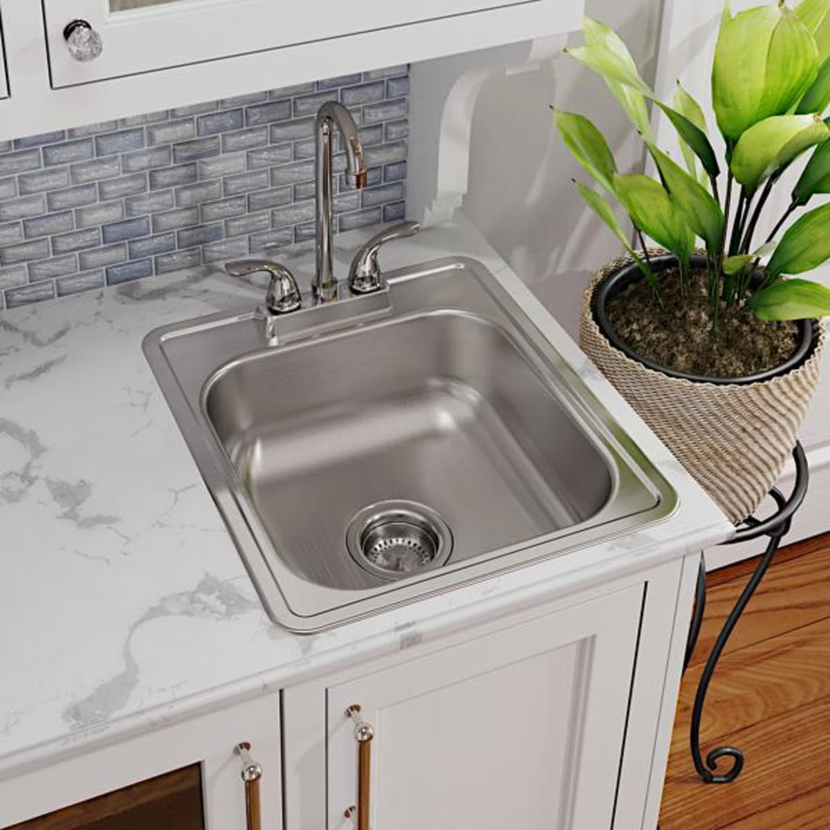 Dayton Stainless Steel 17" x 19" x 6-1/8" 3-Hole Single Bowl Drop-in Bar Sink