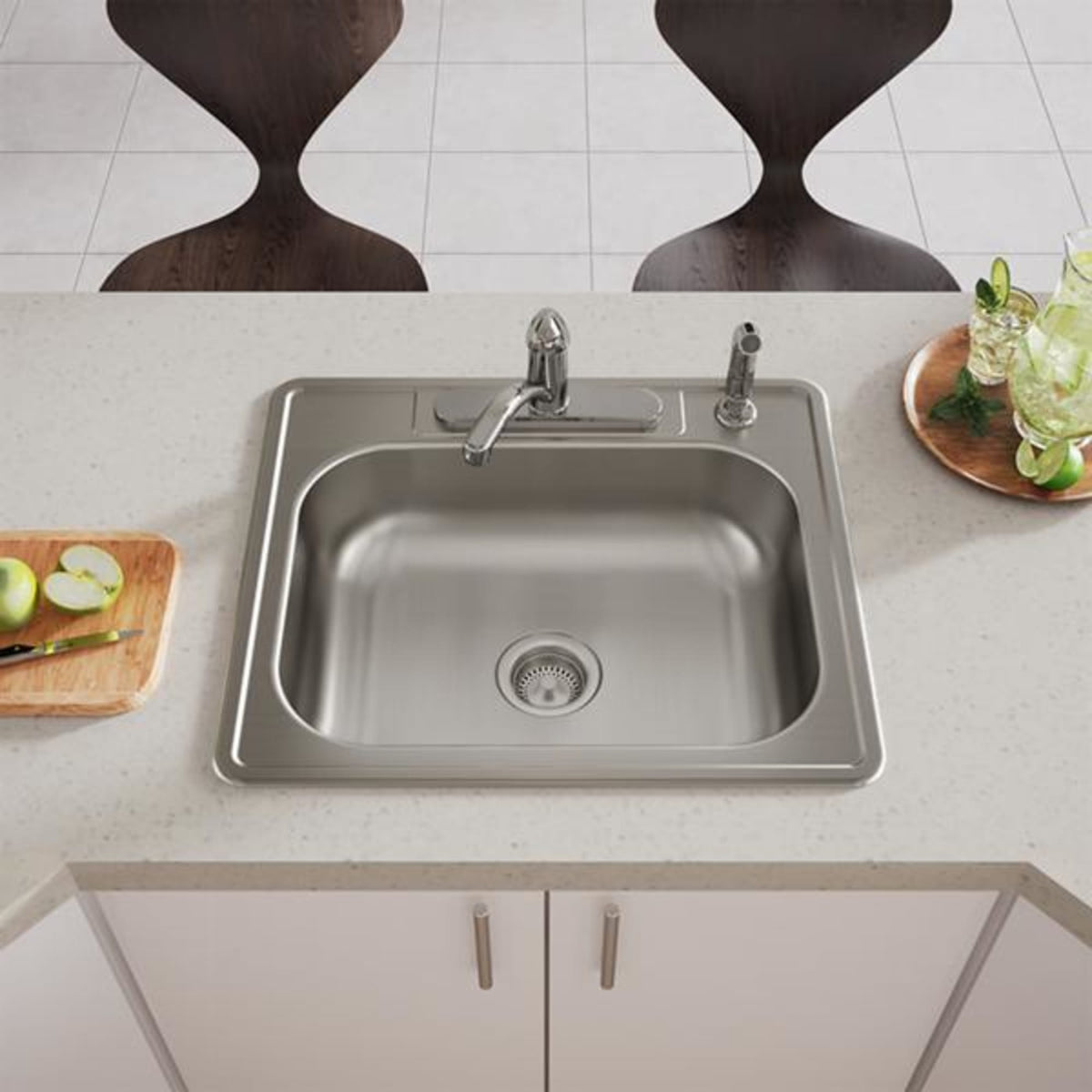 Dayton Stainless Steel 25" x 21-1/4" x 6-9/16" 4-Hole Single Bowl Drop-in Sink