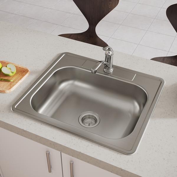 Dayton D125221 Stainless Steel 25" x 22" x 6-9/16" 1-Hole Single Bowl Drop-in Sink