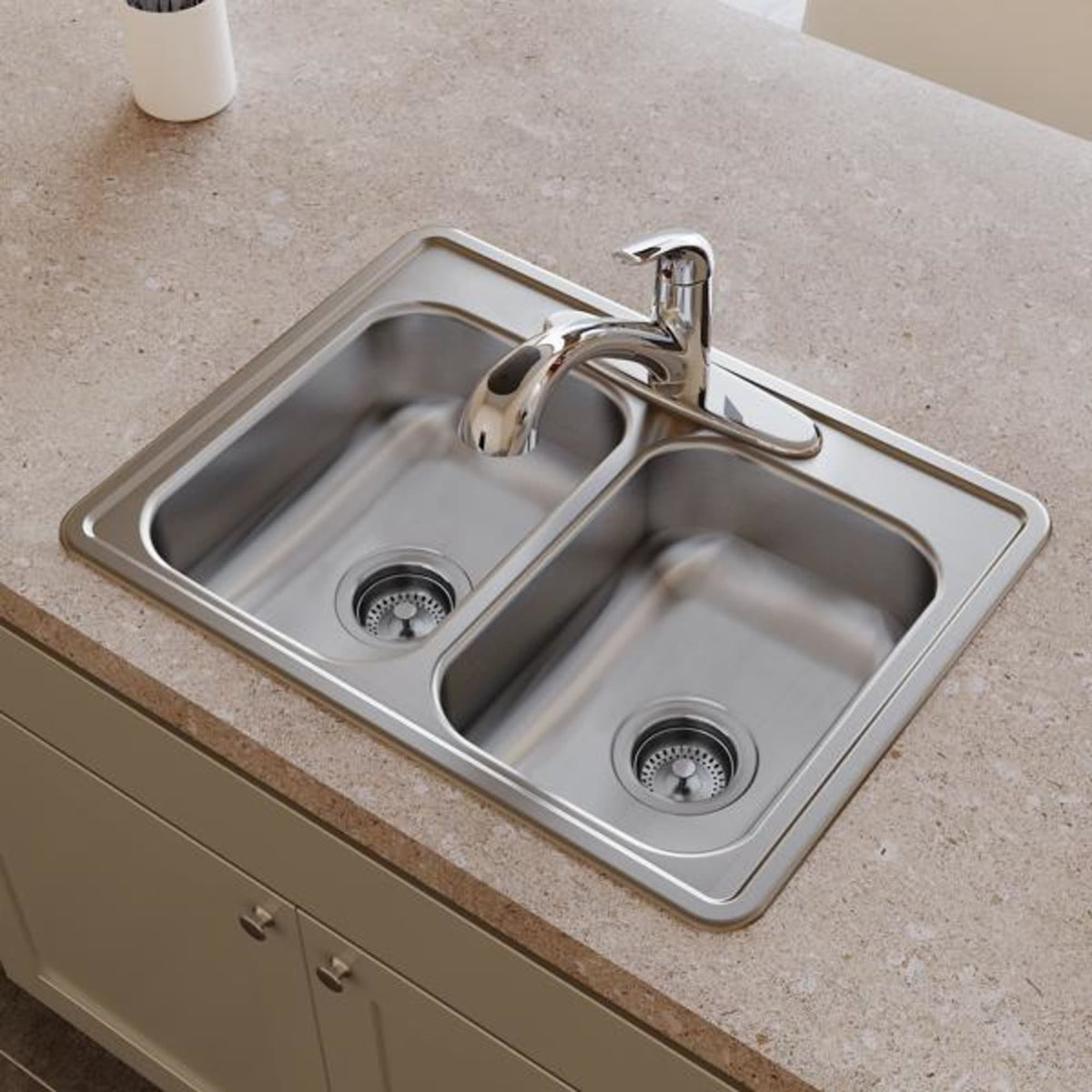 Dayton Stainless Steel 25" x 19" x 6-5/16" 1-Hole Equal Double Bowl Drop-in Sink