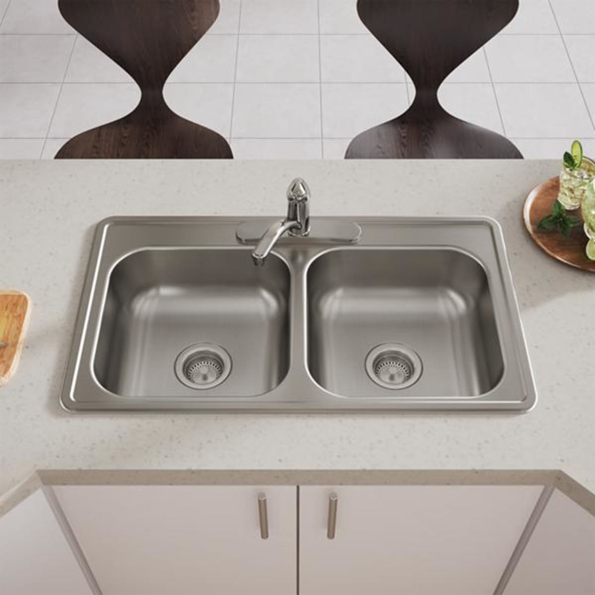 Dayton Stainless Steel 33" x 19" x 6-7/16" 3-Hole Equal Double Bowl Drop-in Sink
