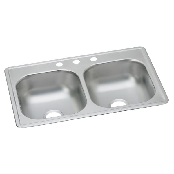 Dayton Stainless Steel 33" x 19" x 6-7/16" 3-Hole Equal Double Bowl Drop-in Sink
