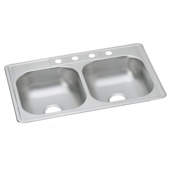 Dayton Stainless Steel 33" x 22" x 6-9/16" 4-Hole Equal Double Bowl Drop-in Sink (10 Pack)