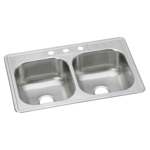 Dayton Stainless Steel 33" x 22" x 8-1/16" 3-Hole Equal Double Bowl Drop-in Sink