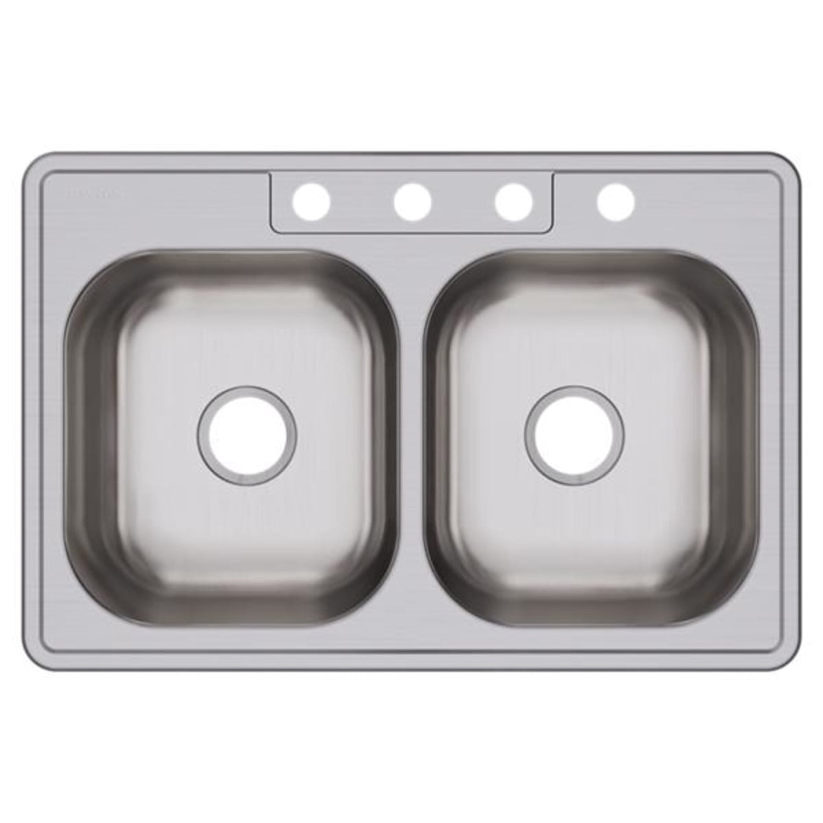 Dayton Stainless Steel 33" x 22" x 8-1/16" 4-Hole Equal Double Bowl Drop-in Sink