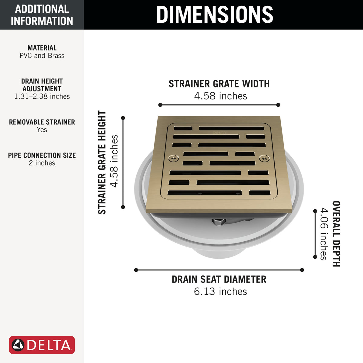 Delta DT062412-CZ 4" Tile-In Square Shower Drain Champagne Bronze