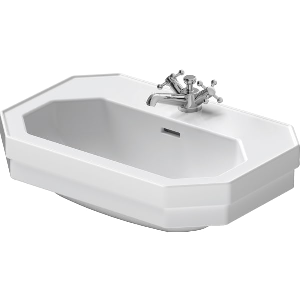 Duravit 1930 series 23 5/8" Octagonal Wall Mounted Sink in White with Widespread Faucet Holes and with Overflow