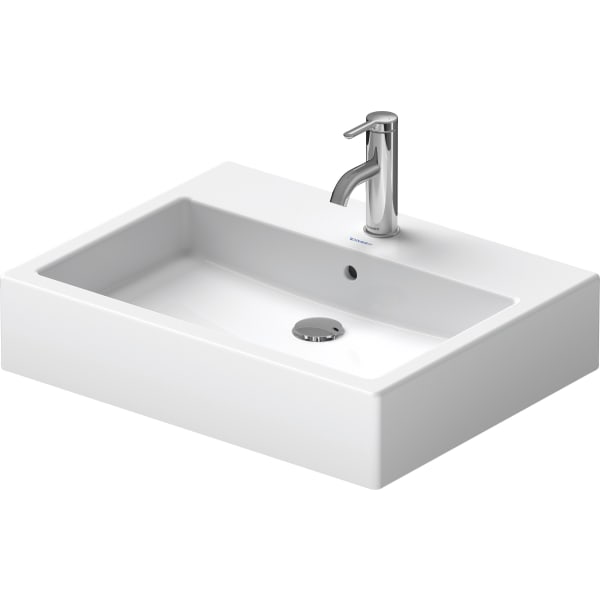Duravit Vero 23 3/8" Rectangular Vessel Sink in White with Widespread Faucet Holes and with Overflow