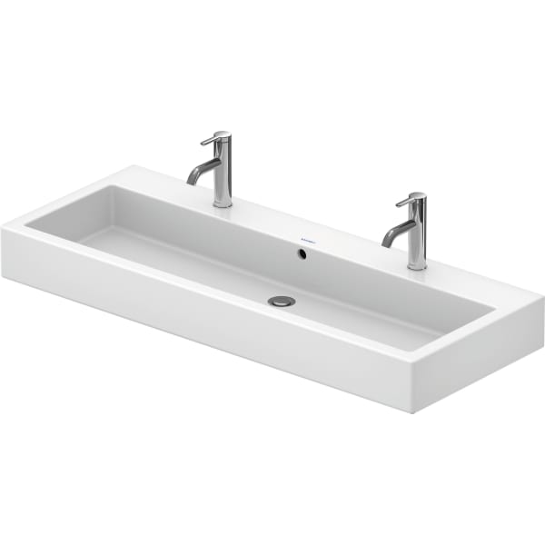 Duravit Vero 47 1/4" Rectangular Wall Mounted Sink in White with Two Sets of Single Faucet Holes and with Overflow