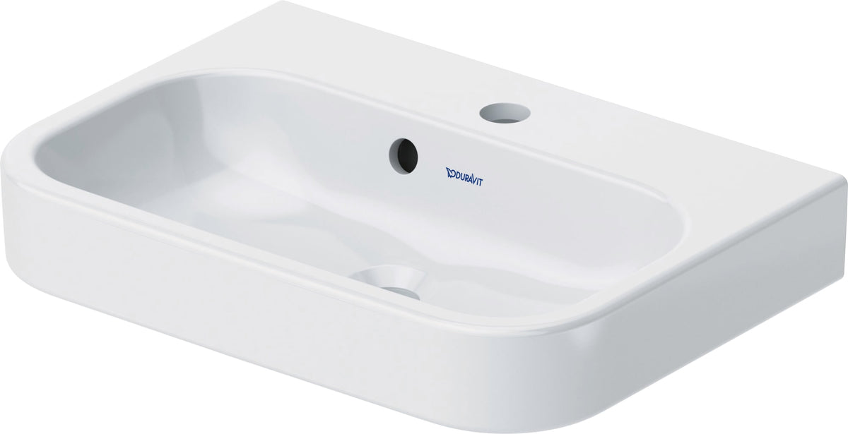 Duravit Happy D.2 19 5/8" Rectangular Wall Mounted Sink in White with Single Faucet Hole and with Overflow
